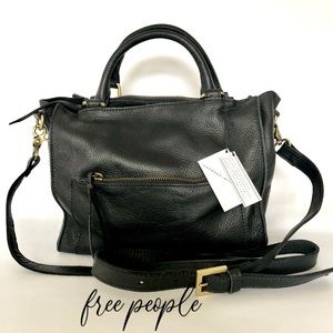 Free People Black Top Handle Leather Handbag